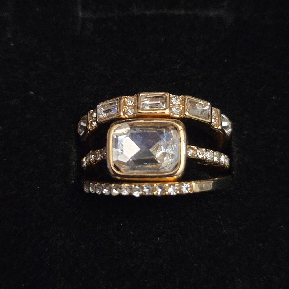 Pretty 3-Piece Stackable Ring Set | CZ Baguette & Solitaire Bands | Size 7